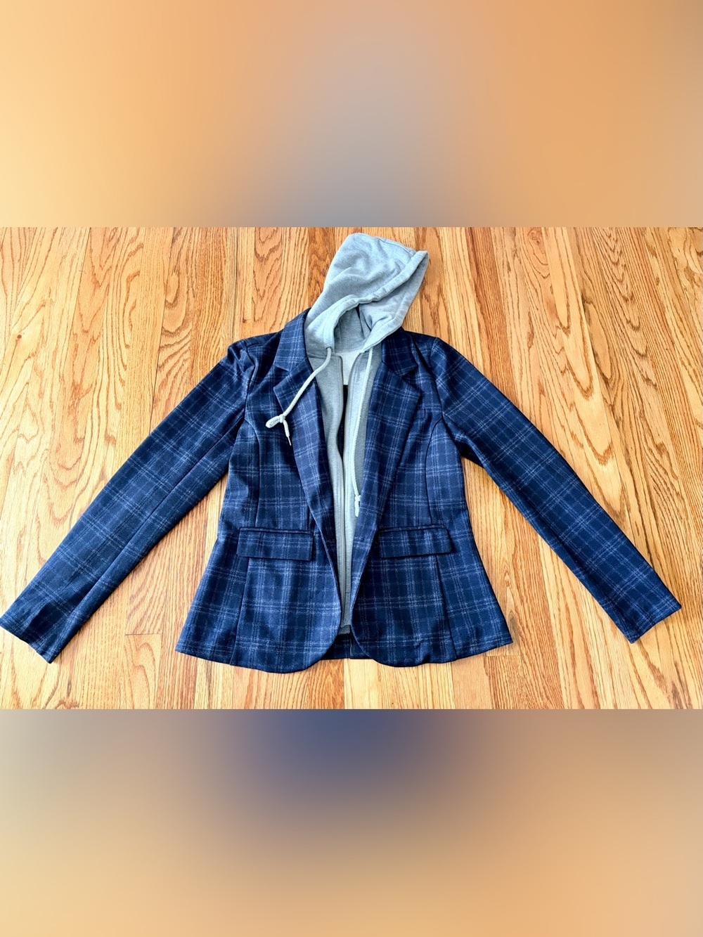 Liverpool Navy Plaid Blazer with Gray Hood Insert